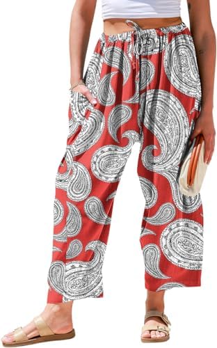 Womens Linen Wide Leg Pants Casual Loose Palazzo Harem Pants