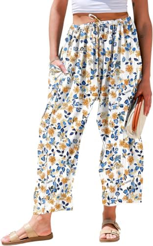 Womens Linen Wide Leg Pants Casual Loose Palazzo Harem Pants