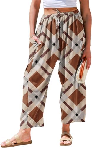 Womens Linen Wide Leg Pants Casual Loose Palazzo Harem Pants