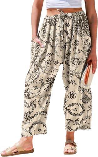 Womens Linen Wide Leg Pants Casual Loose Palazzo Harem Pants
