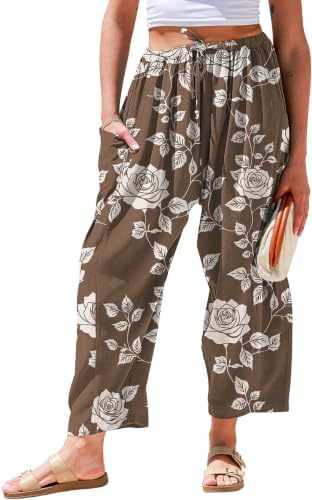 Womens Linen Wide Leg Pants Casual Loose Palazzo Harem Pants