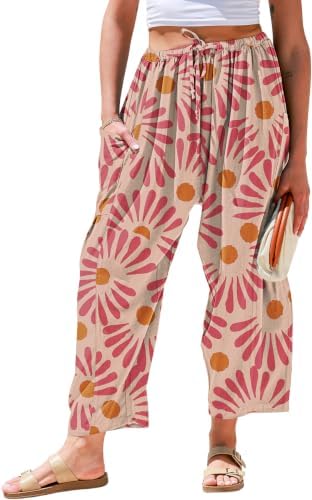 Womens Linen Wide Leg Pants Casual Loose Drawstring Palazzo Pants