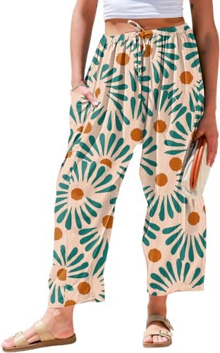 Womens Linen Wide Leg Pants Casual Loose Drawstring Palazzo Pants