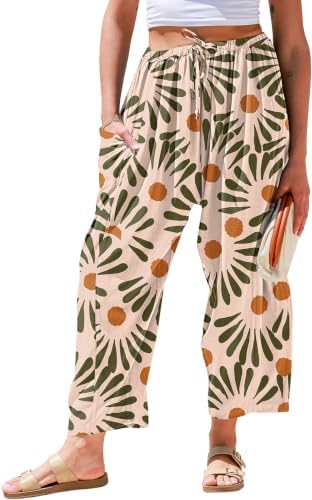 Womens Linen Wide Leg Pants Casual Loose Drawstring Palazzo Pants
