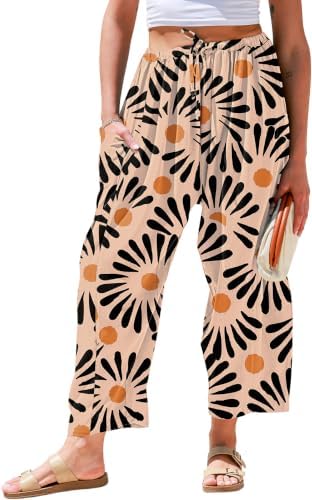 Womens Linen Wide Leg Pants Casual Loose Drawstring Palazzo Pants