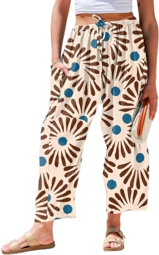 Womens Linen Wide Leg Pants Casual Loose Drawstring Palazzo Pants