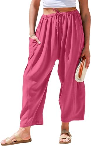 Womens Linen Wide Leg Pants Casual Palazzo Harem Pants with Pockets