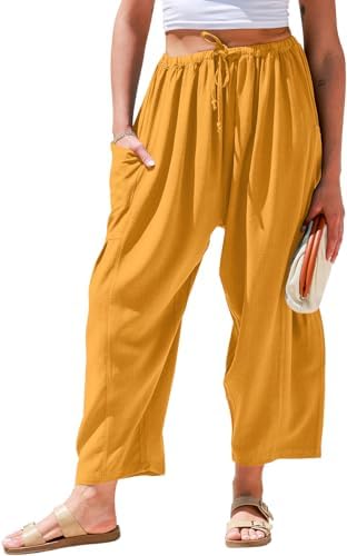 Womens Linen Wide Leg Pants Casual Palazzo Harem Pants with Pockets