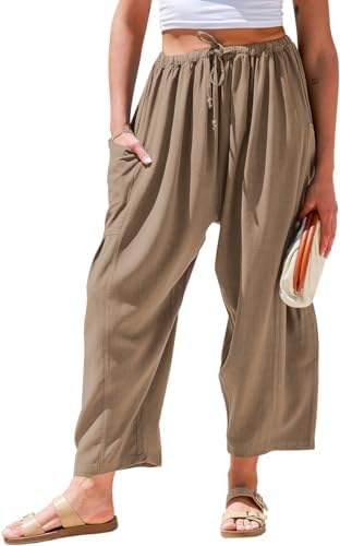 Womens Linen Wide Leg Pants Casual Palazzo Harem Pants with Pockets