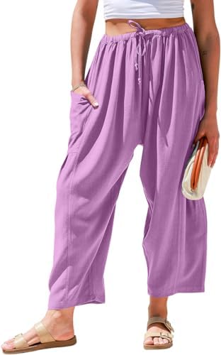 Womens Linen Wide Leg Pants Casual Palazzo Harem Pants with Pockets