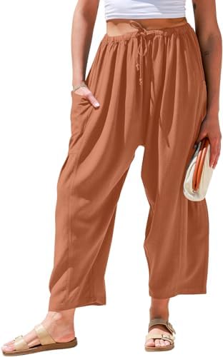Womens Linen Wide Leg Pants Casual Palazzo Harem Pants with Pockets