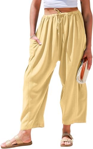 Womens Linen Wide Leg Pants Casual Palazzo Harem Pants with Pockets