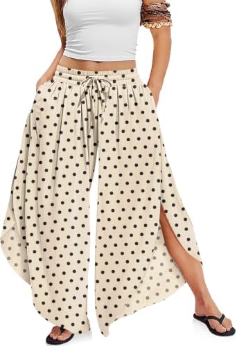 Women's Linen Wide Leg Pants Side Slit Hem Palazzo Cropped