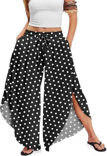 Women's Linen Wide Leg Pants Side Slit Hem Palazzo Cropped