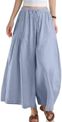 Womens Linen Wide Leg Pants with Pockets