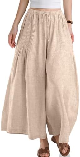 Womens Linen Wide Leg Pants with Pockets