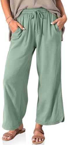 Womens Linen Wide Leg Pants with Pockets Light Army Green