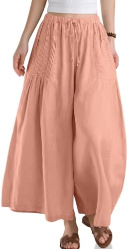 Womens Linen Wide Leg Pants with Pockets