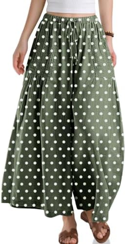 Womens Linen Wide Leg Pants with Pockets