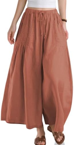 Womens Linen Wide Leg Pants with Pockets Rust