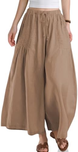 Womens Linen Wide Leg Pants with Pockets