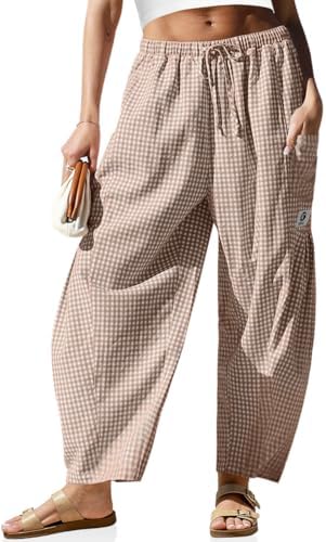 Womens Linen Wide Leg Striped Pants Casual Barrel Palazzo Harem Pants