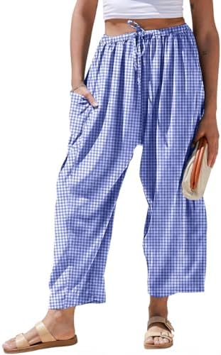 Womens Linen Wide Leg Striped Pants Casual Barrel Palazzo Harem Pants