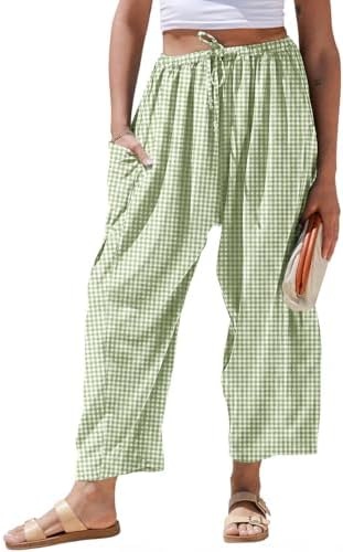 Womens Linen Wide Leg Striped Pants Casual Barrel Palazzo Harem Pants