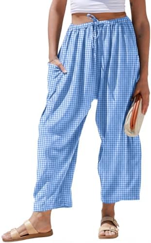 Womens Linen Wide Leg Striped Pants Casual Barrel Palazzo Harem Pants