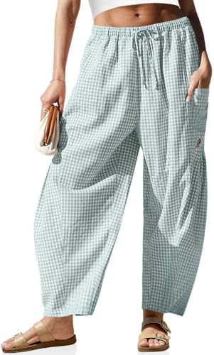 Womens Linen Wide Leg Striped Pants Casual Barrel Palazzo Harem Pants