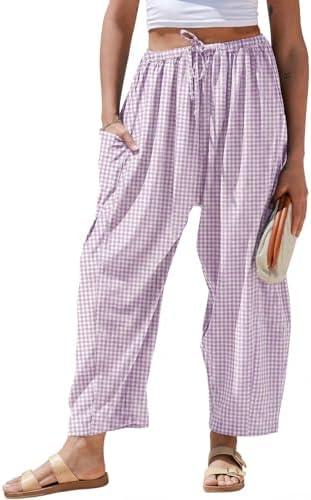 Womens Linen Wide Leg Striped Pants Casual Barrel Palazzo Harem Pants