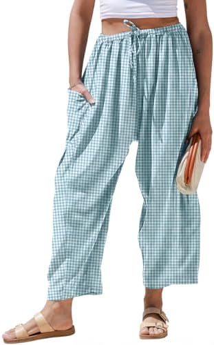Womens Linen Wide Leg Striped Pants Casual Barrel Palazzo Harem Pants