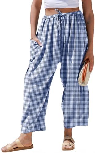 Womens Linen Wide Leg Striped Pants Casual Barrel Palazzo Harem Pants