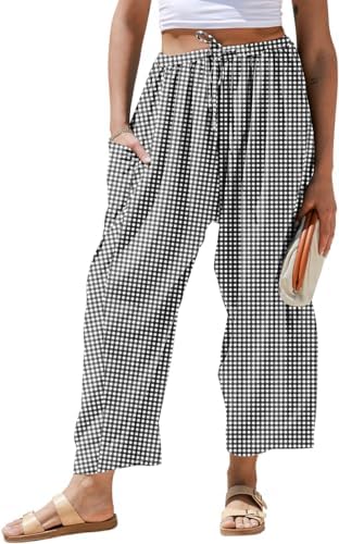 Womens Linen Wide Leg Striped Pants Casual Barrel Palazzo Harem Pants