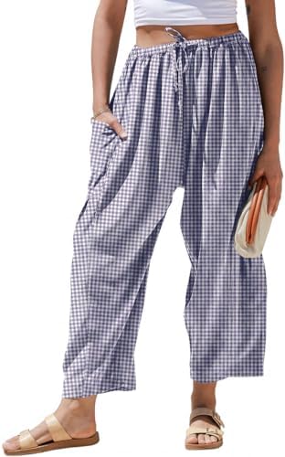 Womens Linen Wide Leg Striped Pants Casual Barrel Palazzo Harem Pants