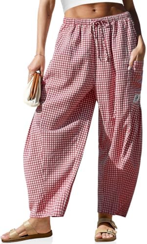 Womens Linen Wide Leg Striped Pants Casual Barrel Palazzo Harem Pants