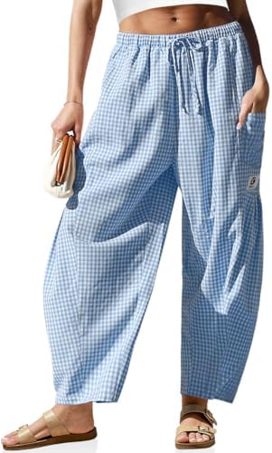Womens Linen Wide Leg Striped Pants Casual Barrel Palazzo Harem Pants