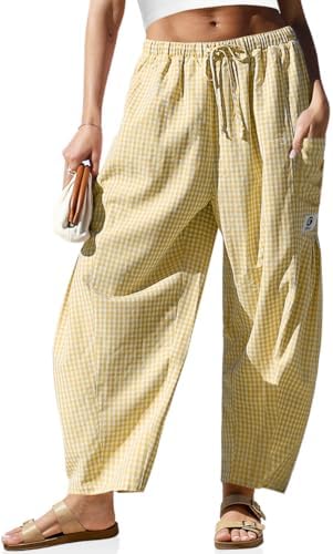 Womens Linen Wide Leg Striped Pants Casual Barrel Palazzo Harem Pants
