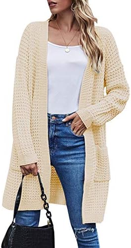 Womens Long Cardigans Waffle Oversized Open Front Knit Sweater with