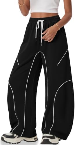 Womens Men Barrel Sweatpants Wide Leg Y2K Baggy Joggers Black