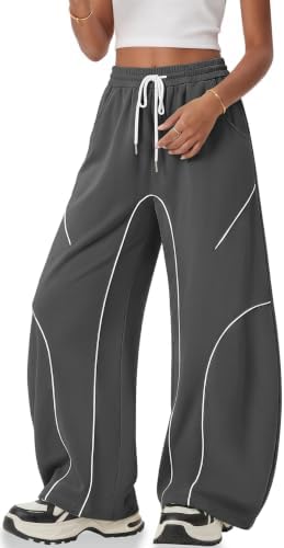 Womens Men Barrel Sweatpants Wide Leg Y2K Baggy Joggers Dark Gray