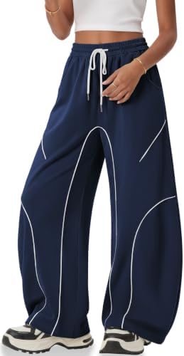 Womens Men Barrel Sweatpants Wide Leg Y2K Baggy Joggers Navy