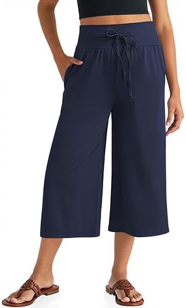 Plus Size Cropped Palazzo Wide Leg Pants Culottes with Pockets Gaucho