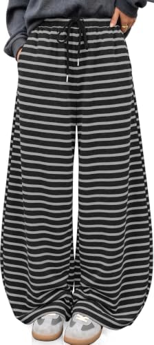 Women's Striped Barrel Pants Wide Leg Lounge Pants