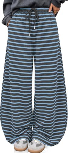 Women's Striped Barrel Pants Wide Leg Lounge Pants