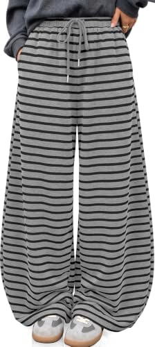 Women's Striped Barrel Pants Wide Leg Lounge Pants
