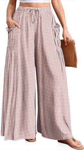 Womens Striped Gingham Palazzo Wide Leg Pants