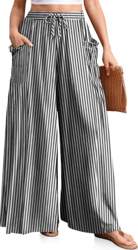 Womens Striped Gingham Palazzo Wide Leg Pants