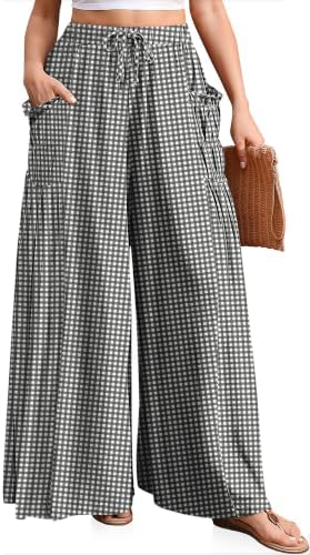 Womens Striped Gingham Palazzo Wide Leg Pants