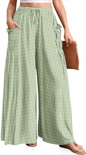 Womens Striped Gingham Palazzo Wide Leg Pants